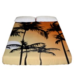 Sunset Palm Trees Beach Summer Fitted Sheet (king Size) by ExtraAwesomeSauce