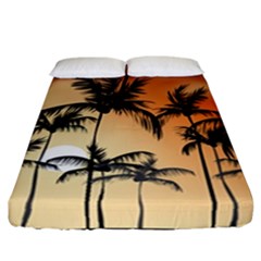 Sunset Palm Trees Beach Summer Fitted Sheet (california King Size) by ExtraAwesomeSauce