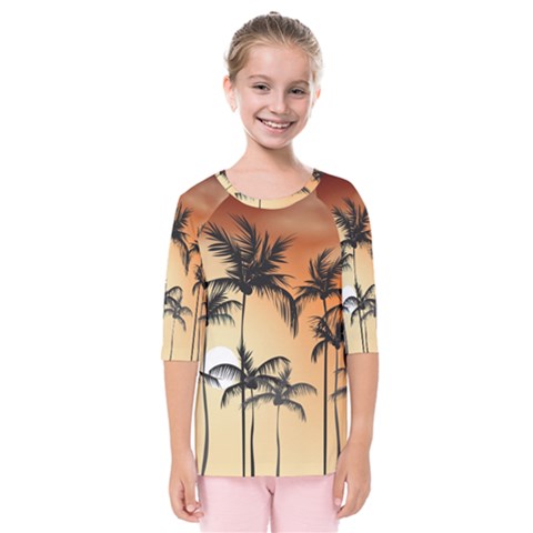 Sunset Palm Trees Beach Summer Kids  Quarter Sleeve Raglan Tee by ExtraAwesomeSauce