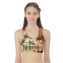 Sunset Palm Trees Beach Summer Sports Bra With Border by ExtraGoodSauce