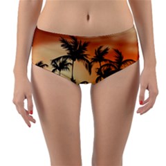 Sunset Palm Trees Beach Summer Reversible Mid-waist Bikini Bottoms by ExtraGoodSauce