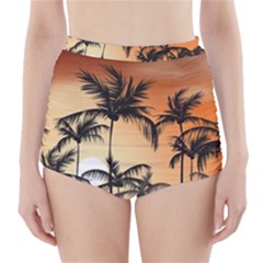 Sunset Palm Trees Beach Summer High-waisted Bikini Bottoms by ExtraGoodSauce