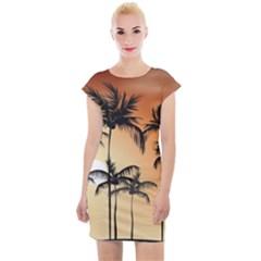 Sunset Palm Trees Beach Summer Cap Sleeve Bodycon Dress by ExtraGoodSauce