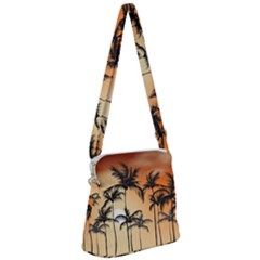 Sunset Palm Trees Beach Summer Zipper Messenger Bag by ExtraGoodSauce