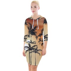 Sunset Palm Trees Beach Summer Quarter Sleeve Hood Bodycon Dress by ExtraGoodSauce