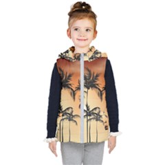 Sunset Palm Trees Beach Summer Kids  Hooded Puffer Vest by ExtraAwesomeSauce