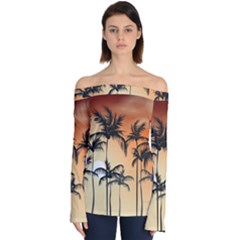 Sunset Palm Trees Beach Summer Off Shoulder Long Sleeve Top by ExtraGoodSauce