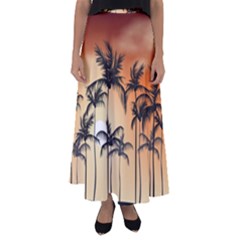 Sunset Palm Trees Beach Summer Flared Maxi Skirt by ExtraGoodSauce