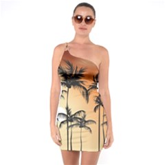 Sunset Palm Trees Beach Summer One Soulder Bodycon Dress by ExtraGoodSauce