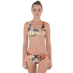 Sunset Palm Trees Beach Summer Criss Cross Bikini Set by ExtraGoodSauce