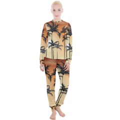 Sunset Palm Trees Beach Summer Women s Lounge Set by ExtraGoodSauce