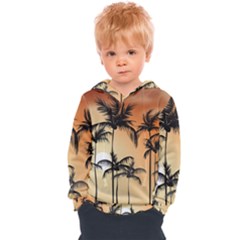 Sunset Palm Trees Beach Summer Kids  Overhead Hoodie by ExtraGoodSauce