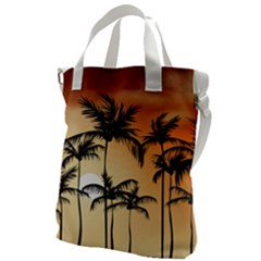 Sunset Palm Trees Beach Summer Canvas Messenger Bag by ExtraGoodSauce