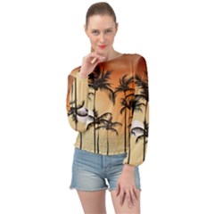 Sunset Palm Trees Beach Summer Banded Bottom Chiffon Top by ExtraGoodSauce