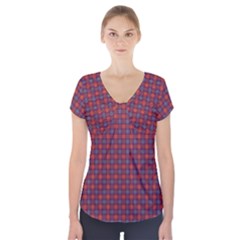 Tartan Pattern Short Sleeve Front Detail Top by ExtraGoodSauce