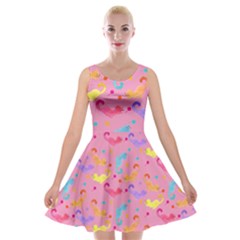 Watercolor Cats Pattern Velvet Skater Dress