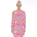 Watercolor Cats Pattern Velvet Long Sleeve Shoulder Cutout Dress View2