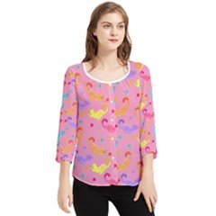 Watercolor Cats Pattern Chiffon Quarter Sleeve Blouse