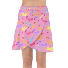 Watercolor Cats Pattern Wrap Front Skirt