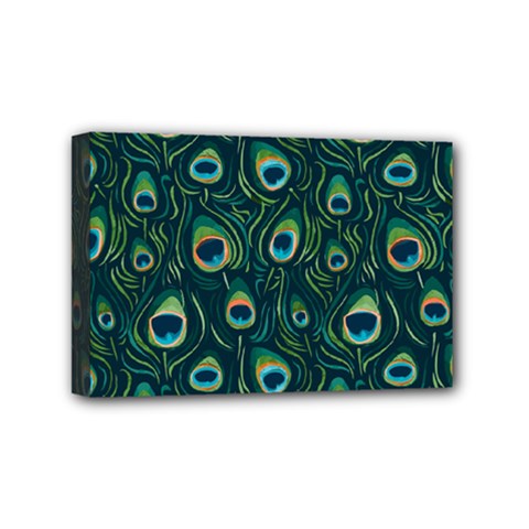 Watercolor Peacock Feather Pattern Mini Canvas 6  X 4  (stretched) by ExtraGoodSauce