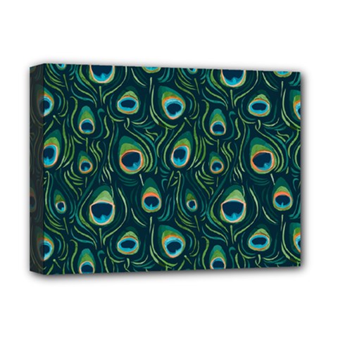 Watercolor Peacock Feather Pattern Deluxe Canvas 16  X 12  (stretched)  by ExtraAwesomeSauce