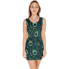 Watercolor Peacock Feather Pattern Bodycon Dress by ExtraAwesomeSauce