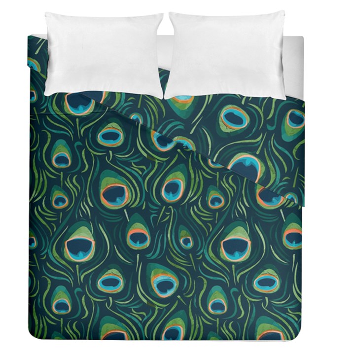 Watercolor Peacock Feather Pattern Duvet Cover Double Side (Queen Size)