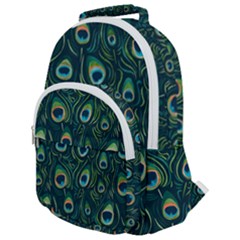 Watercolor Peacock Feather Pattern Rounded Multi Pocket Backpack by ExtraAwesomeSauce