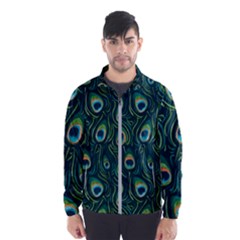 Watercolor Peacock Feather Pattern Men s Windbreaker