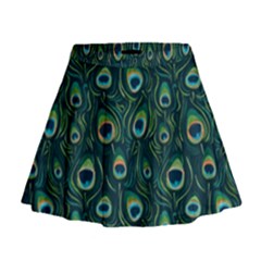 Watercolor Peacock Feather Pattern Mini Flare Skirt by ExtraAwesomeSauce