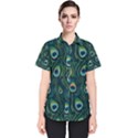 Watercolor Peacock Feather Pattern Women s Short Sleeve Shirt View1