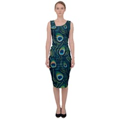 Watercolor Peacock Feather Pattern Sleeveless Pencil Dress by ExtraAwesomeSauce