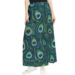 Watercolor Peacock Feather Pattern Maxi Chiffon Skirt