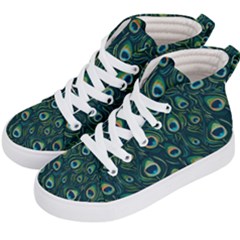 Watercolor Peacock Feather Pattern Kids  Hi-top Skate Sneakers by ExtraGoodSauce