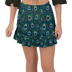 Watercolor Peacock Feather Pattern Fishtail Mini Chiffon Skirt by ExtraGoodSauce