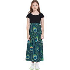 Watercolor Peacock Feather Pattern Kids  Skirt by ExtraGoodSauce