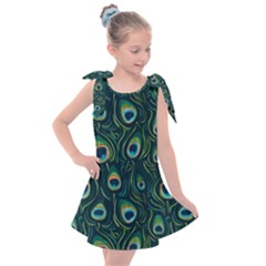 Watercolor Peacock Feather Pattern Kids  Tie Up Tunic Dress by ExtraGoodSauce