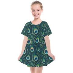 Watercolor Peacock Feather Pattern Kids  Smock Dress by ExtraGoodSauce