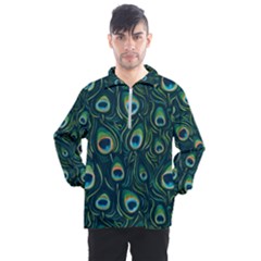 Watercolor Peacock Feather Pattern Men s Half Zip Pullover by ExtraGoodSauce