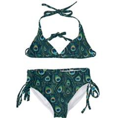 Watercolor Peacock Feather Pattern Kids  Classic Bikini Set by ExtraAwesomeSauce