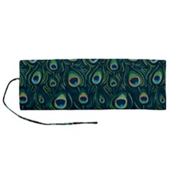 Watercolor Peacock Feather Pattern Roll Up Canvas Pencil Holder (m) by ExtraGoodSauce