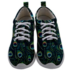 Watercolor Peacock Feather Pattern Mens Athletic Shoes by ExtraGoodSauce