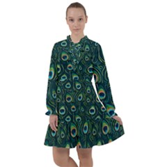 Watercolor Peacock Feather Pattern All Frills Chiffon Dress by ExtraGoodSauce