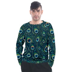 Watercolor Peacock Feather Pattern Men s Long Sleeve Raglan Tee