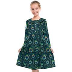 Watercolor Peacock Feather Pattern Kids  Midi Sailor Dress by ExtraGoodSauce