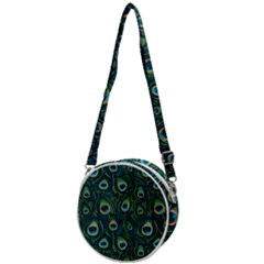 Watercolor Peacock Feather Pattern Crossbody Circle Bag by ExtraAwesomeSauce