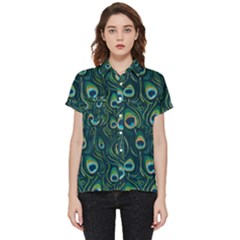 Watercolor Peacock Feather Pattern Short Sleeve Pocket Shirt by ExtraGoodSauce