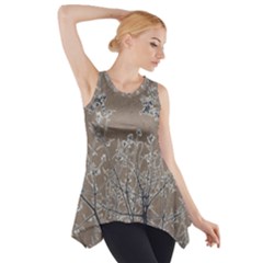 Linear Textured Botanical Motif Design Side Drop Tank Tunic by dflcprintsclothing