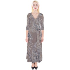 Linear Textured Botanical Motif Design Quarter Sleeve Wrap Maxi Dress by dflcprintsclothing