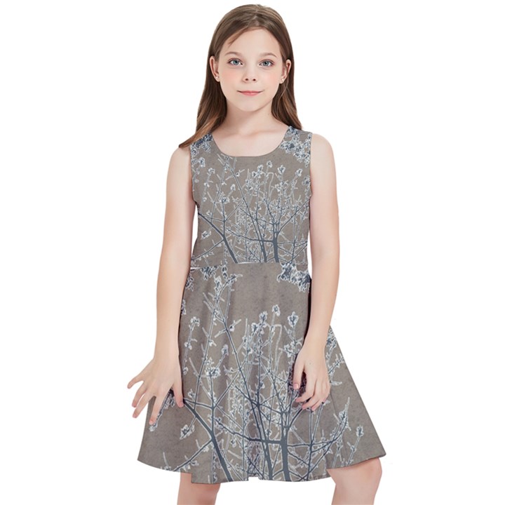 Linear Textured Botanical Motif Design Kids  Skater Dress